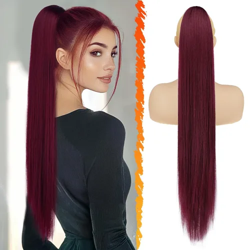 Miniatura 14 de BARSDAR Extensión de cola de caballo corta y recta - Extensiones de pelo con cordón de 16 pulgadas, rubio para mujeres - Extensiones de pelo Rubio