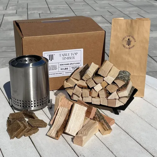 Mini Leña y Encendedores de Fuego - 5 o 10 libras de leña envejecida y curada - longitudes de 3.5" o 5.5" (compatible con fogón de mesa Solo Stove