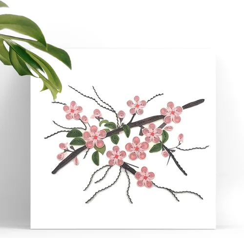 Miniatura 4 de Tarjeta de felicitación japonesa de flor de durazno Feliz año nuevo 3D Quilling Card Flower Papel hecho a mano – Tarjeta de felicitación