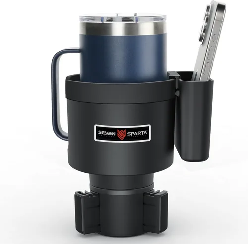 Seven Sparta Expansor de portavasos con soporte para teléfono y acceso para cables, organizador de automóvil 3 en 1, caja de almacenamiento lateral