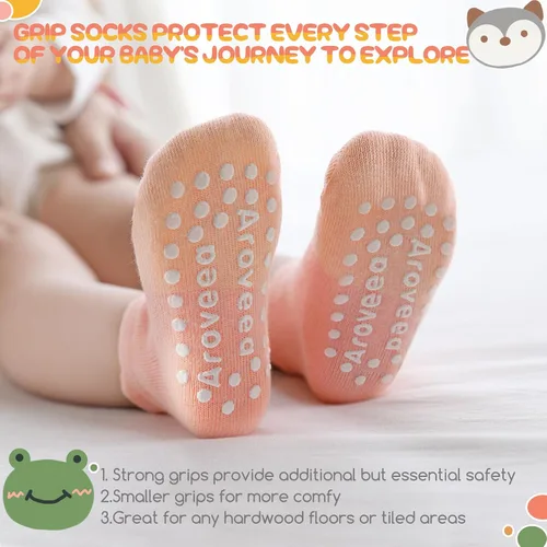 Miniatura 4 de Calcetines con Agarre Antideslizantes de Algodón para Bebés y Niños Pequeños, Niños y Niñas, Paquete de 12 Calcetines de Tobillo Lindos para Niños