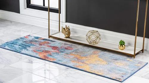 Miniatura 3 de Unique Loom Downtown Collection Abstract, tonos pastel, alfombra ecléctica de área, 2' 2" x 6' 0", Multi/Azul claro