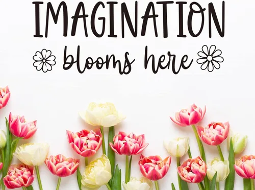 Miniatura 4 de Imagination Blooms Here - Calcomanía de pared de vinilo inspiradora para pared de niños, decoración de aula
