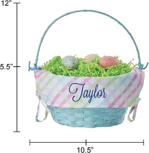 Miniatura 3 de Cesta de huevo de Pascua personalizada con asa y nombre personalizado en escritura azul marino Forro de canasta de Pascua multicolor Cesta azul