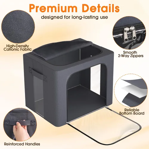 Miniatura 7 de Paquete de 4 contenedores de almacenamiento de ropa con marco de metal, cajas de almacenamiento plegables de tela de 40 L con ventana transparente