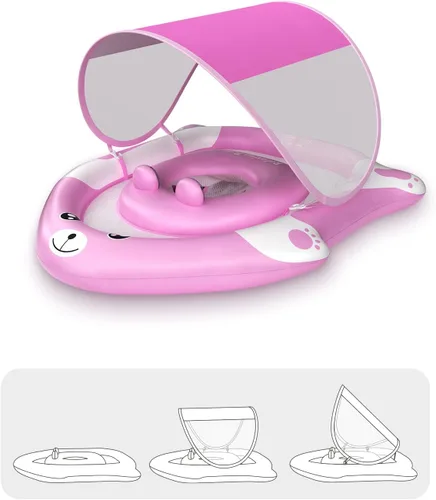 Miniatura 2 de Flotador de piscina con bolsillo de asiento ajustable, flotador de natación para bebé con toldo de protección UV UPF 50+, flotadores de bebé