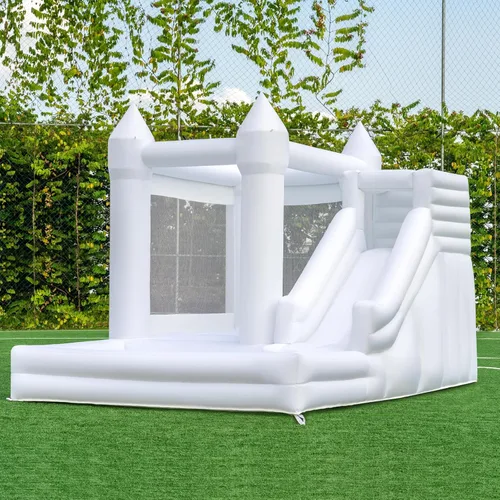 Casa de rebote Oxford de 12 pies x 8.5 pies, casa de rebote blanca de tamaño mediano a grande, castillo inflable con tobogán y piscina de pelotas,
