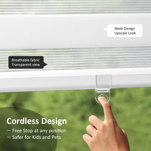 Miniatura 3 de LUCKUP Persianas enrollables sin cordones de cebra para ventana - Persianas transparentes de doble capa con control de luz con cenefa, privacidad