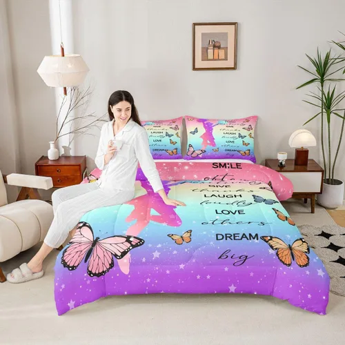 Miniatura 23 de Erosebridal Juego de ropa de cama de princesa de ballet, tamaño Queen, juego de edredón de 3 piezas para niñas bailarinas de ballet, lindo juego
