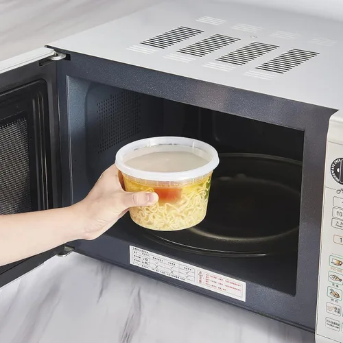 Miniatura 3 de FULING Paquete de 48 recipientes de plástico de 16 onzas con tapas, recipientes desechables para almacenamiento de alimentos, recipientes