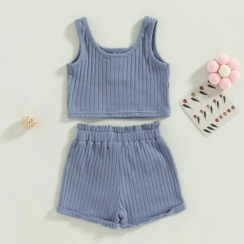 Miniatura 3 de MOREELUCK Conjunto de 2 piezas de camiseta sin mangas acanalada y pantalones cortos con cordón