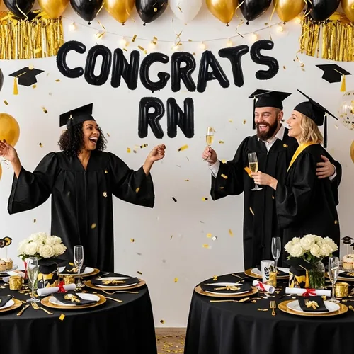 Miniatura 6 de TONIFUL Decoraciones de graduación de enfermeras 2026, globos negros de felicitaciones RN 2026 de 16 pulgadas RN 2026, pancarta de clase de 2026
