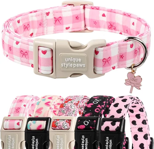 Miniatura 12 de Collar de perro de Navidad de Unique Style Paws con hebilla de plástico y colgante, a cuadros rojo y negro, collares de algodón para cachorros