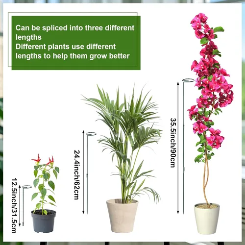 Miniatura 4 de Mwellewm Juego de 6 estacas para plantas de 12/25/36 pulgadas, estacas de soporte ajustables altas para interiores y exteriores, poste de tallo