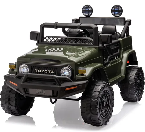 Auto de paseo de 12 V para niños, camión Toyota con licencia, automóvil eléctrico para niños con control remoto, música, luces LED, sistema de Verde