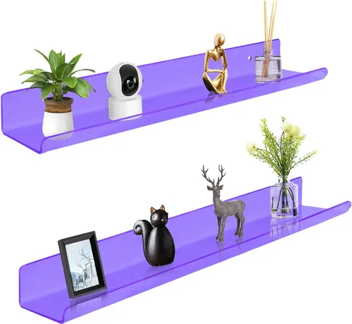 Miniatura 8 de ROYALITA Pequeños estantes acrílicos montados en la pared Juego de 2 12 pulgadas Estantes de exhibición de plantas para colgar en la pared