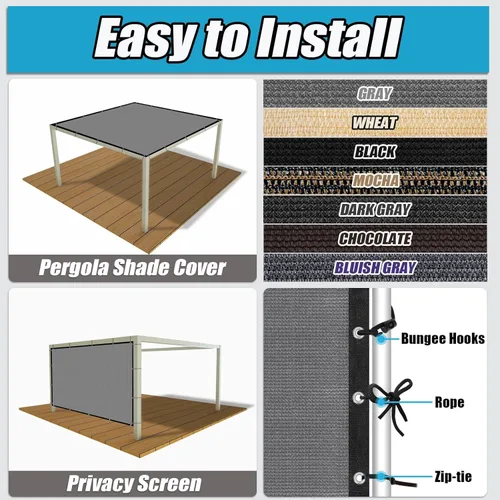Miniatura 5 de Amagenix Tela para proporcionar 90% de sombra, 6 x 8 pies, con ojales, para pérgola, repuesto de toldo, biombo para privacidad para exteriores, Gris