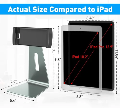 Miniatura 3 de AboveTEK Elegante soporte para tableta, soporte de aluminio para tabletas de 7 a 13 pulgadas, quiosco de escritorio compatible con iPad Pro Air Gris