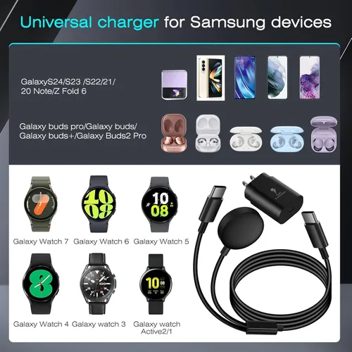 Miniatura 2 de DuoCaiBao Cargador de reloj Galaxy compatible con Galaxy Watch 8/7/6/6 Classic/5 Pro/5/4 Classic/3 Active2/1, cable de carga rápida USB C 2 en 1