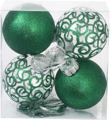 Miniatura 12 de Adornos de Navidad verdes – Juego de 32 piezas de decoraciones de plástico inastillables para árbol de Navidad, 16 bolas de nieve con purpurina