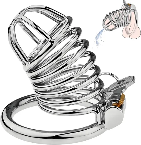 Miniatura 16 de Jaula de acero inoxidable para hombre con bloqueo de pene con cerradura de metal castidad con tubo uretral