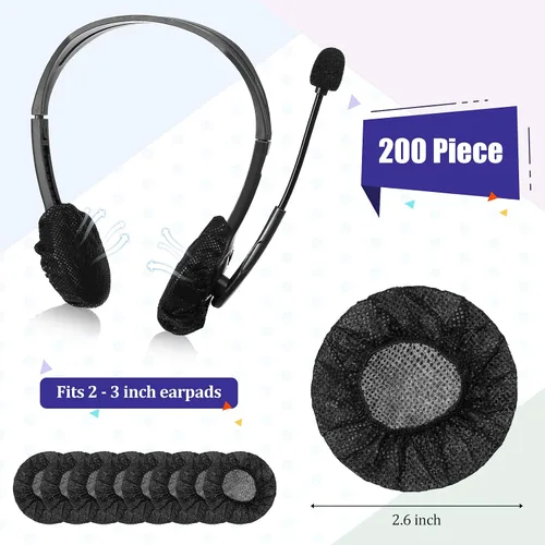 Miniatura 2 de BBTO 200 piezas desechables para audífonos, no tejidas, almohadillas sanitarias para la mayoría de auriculares en la oreja (S, 2.6 pulgadas, negro)