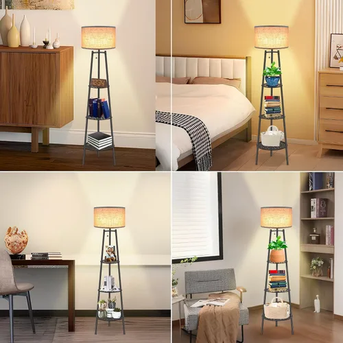 Miniatura 6 de ZQQLITE 2 lámparas de pie negras con estantes para sala de estar, lámpara de pie, lámpara alta, Amparas elegantes para sala con pantalla de lino