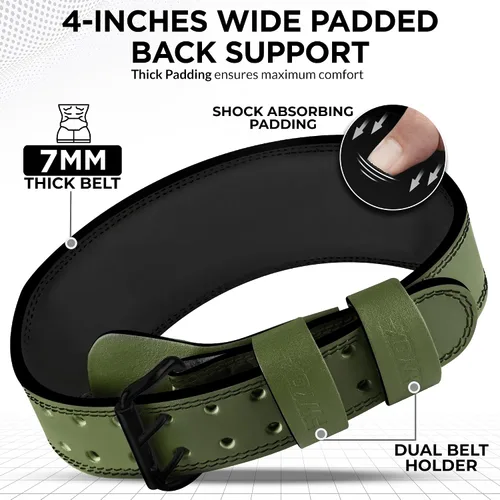 Miniatura 2 de WYOX Cinturón de levantamiento de pesas para gimnasio y fitness, piel de vaca, cinturón acolchado de soporte lumbar de 4 pulgadas, 8 agujeros