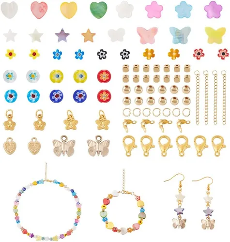 Fashewelry Juego de 402 piezas de cuentas de concha de agua dulce mixtas para hacer pulseras, colores mezclados, corazón, estrella, flor, mariposa,