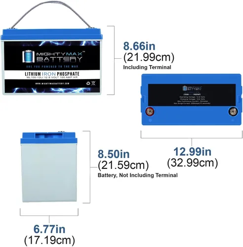 Miniatura 2 de Mighty Max Battery 12V 100AH Batería de litio de reemplazo para paneles solares fotovoltaicos Renogy