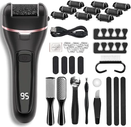 Miniatura 7 de Wea&Hea Removedor de callos eléctrico recargable para pies con 6 cabezales de rodillo, lima de pie de doble velocidad, kit de pedicura impermeable