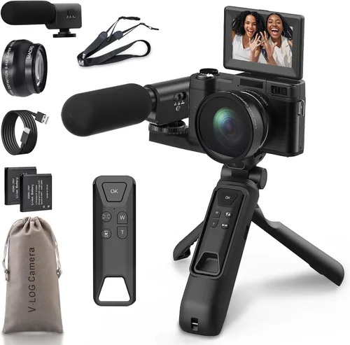 Cámara de vlogging 4K con kits Creator Cámara digital 5K para fotografía Cámara de video de 64MP con pantalla abatible, micrófono, trípode