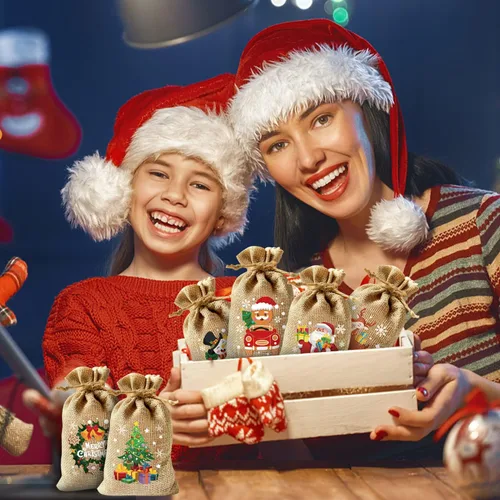 Miniatura 6 de LOMIMOS 36 Bolsas de Arpillera con Cordón Navideñas, Bolsas Reutilizables de Lino Yute para Regalos Dulces Caramelos Envoltorio Obsequios