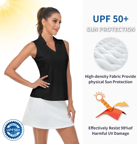 Miniatura 3 de Soneven Camisas de golf sin mangas con estampado que absorbe la humedad, cuello en V, camisas polo de golf con espalda cruzada