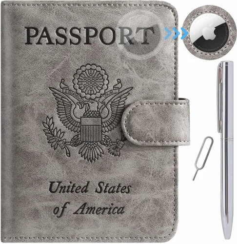 Miniatura 10 de Funda para pasaporte, cartera con bloqueo RFID, funda de piel para tarjetas, accesorios de viaje para mujeres y hombres, negro