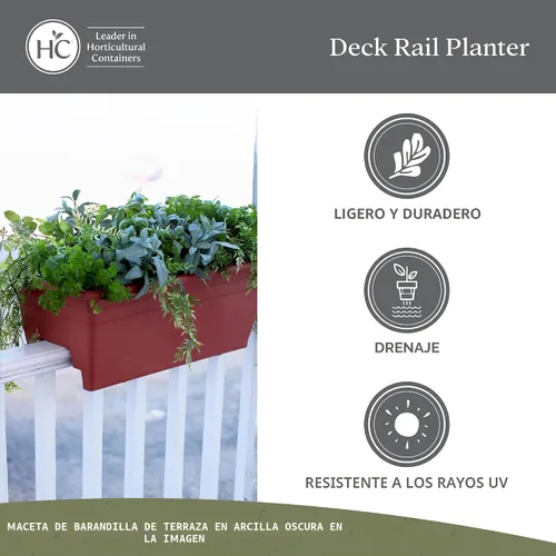 Miniatura 4 de The HC Companies Caja de Plantación para Barandilla de Cubierta con Tapones de Drenaje Removibles - Caja de Flores de Plástico Liviana y Resistente