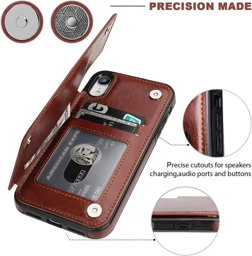 Miniatura 6 de ONETOP OT - Funda tipo cartera para iPhone XR con tarjetero, piel sintética de alta calidad, ranuras para tarjetas, doble cierre magnético y funda