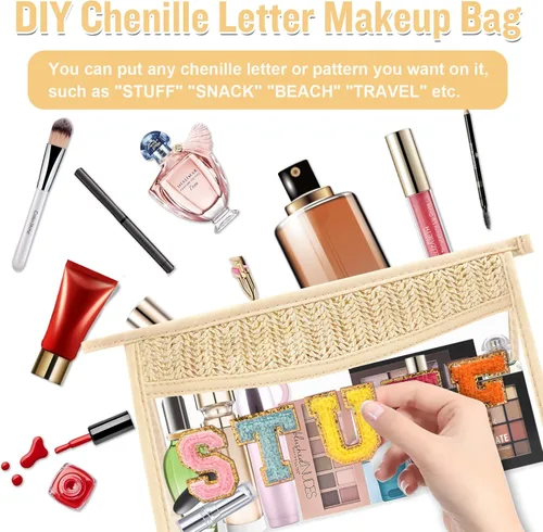 Miniatura 7 de Bolsa de maquillaje transparente bohemia con cremallera para cosméticos, bolsa de aseo transparente, bolsa de aseo de viaje, pequeña bolsa de letras