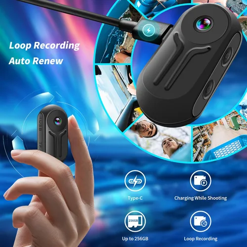 Miniatura 5 de Mini cámara corporal mejorada de 1080P con tarjeta de 64 GB, cámaras de acción deportiva, cámara corporal manos libres con clip trasero magnético