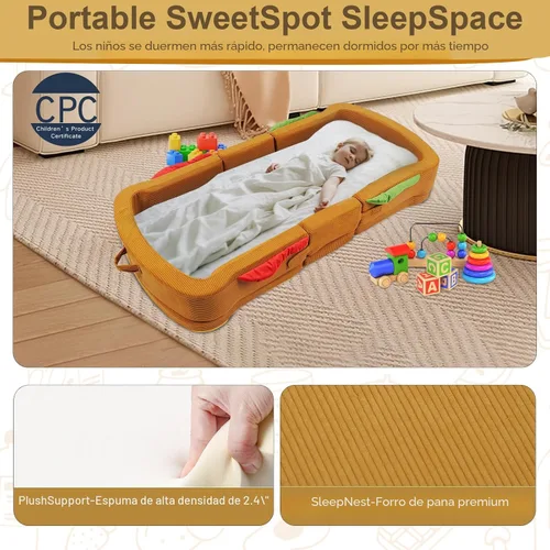 Miniatura 5 de Cama de Viaje para Niños Estilo Sándwich - Camas de Piso Portátiles para Niños Pequeños, Cuna de Viaje de Espuma Blanda Plegable para Bebés y Niños