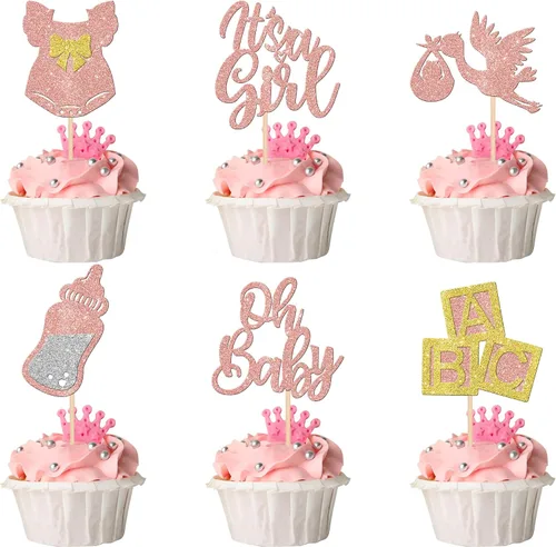 Miniatura 13 de 24 piezas de adornos para cupcakes para bebé niño con purpurina luna, estrella, baby shower, revelación de género, cupcakes para celebrar cumpleaños