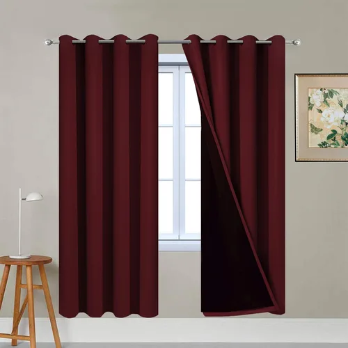 Yakamok - Cortinas 100% opacas, 2 capas gruesas, tratamiento de ventana, cortinas forradas con aislamiento térmico (rojo borgoña, 52 pulgadas de