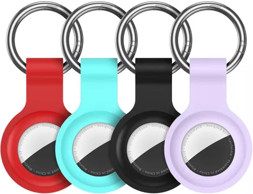 Compatible con Estuche Soporte AirTag Llavero Paquete de 4, Silicona para Llavero Air Tags Anillo Estuche Funda para Soporte Air Tag Rastreador GPS