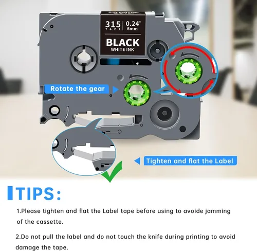 Miniatura 7 de Unismar Compatible con cinta adhesiva Brother TZe-315 TZ315 TZe de 0.236 in 0.23 de 0.236 in 0.23 de color blanco sobre negro para PTD220 PTD200