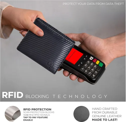 Miniatura 3 de Carteras RFID delgadas para hombres - Cartera de bolsillo frontal de piel genuina
