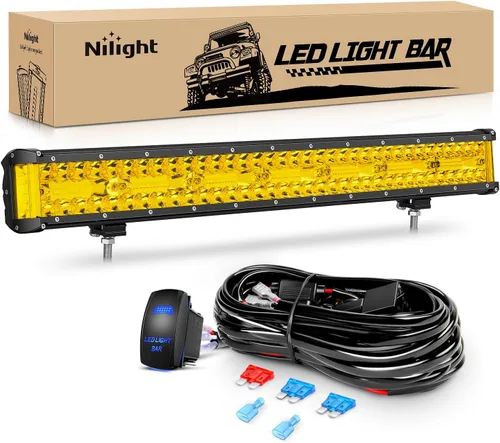 Nilight - Barra de luz LED Side Shooter de 20 pulgadas, triple fila, combo de haz puntual y disperso, haz amarillo, iluminación con kit de arnés de