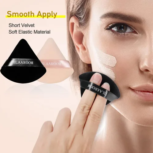 Miniatura 4 de 6 piezas de maquillaje facial de terciopelo suave triangular, para polvo suelto, polvo mineral, polvo corporal, base cosmética húmeda y seca, Negro