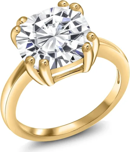 Miniatura 9 de Gem Stone King 3-5 Cttw Gemstone Birthstone Double Prong Solitaire Ring for Women 18K Yellow Gold Plated Silver Cushion 10MM Anniversary