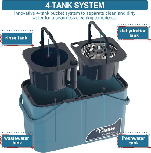 Miniatura 2 de Mopa giratoria de gran capacidad Gen 1 y cubo, para hogares grandes y días de limpieza profunda, sistema de 4 cámaras que separa el agua sucia
