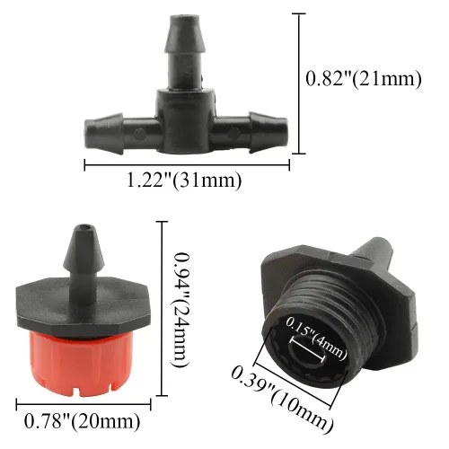 Miniatura 5 de Gotero de flujo ajustable de caída de botón de 8 agujeros, con 40 conectores en T, rociadores de rociadores, boquilla emisora integral, sistema